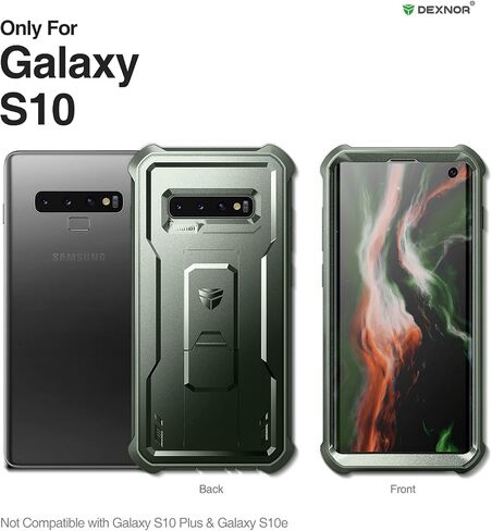 Dexnor for Samsung Galaxy S10 Case, [Built in Screen Protector and Kickstand] Heavy Duty Military Grade Protection Shockproof Protective Cover for Samsung Galaxy S10 Black in Kuwait
