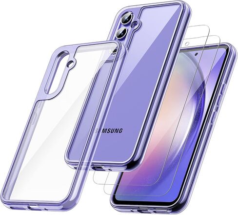 JETech 2 in 1 Case for Samsung Galaxy A54 5G 6.4-Inch with 2-Pack Screen Protector, Tempered Glass Film, Shockproof Bumper Phone Protective Cover Clear Back (Black) in Saudi Arabia