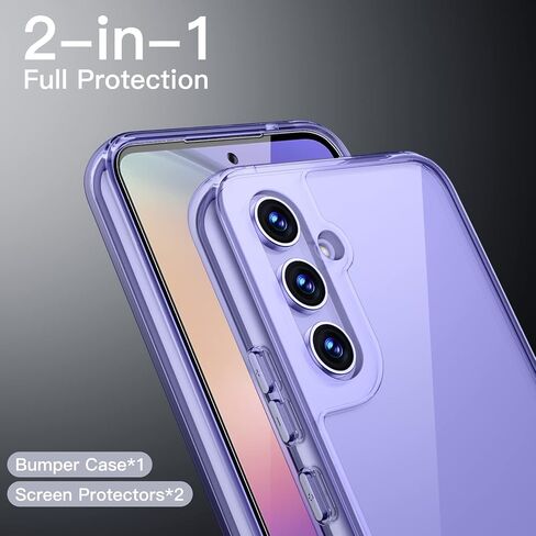 JETech 2 in 1 Case for Samsung Galaxy A54 5G 6.4-Inch with 2-Pack Screen Protector, Tempered Glass Film, Shockproof Bumper Phone Protective Cover Clear Back (Black) in Saudi Arabia