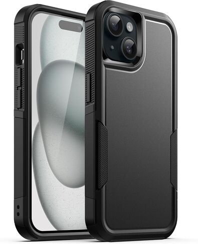 حافظة JETech لهاتف iPhone 15 مقاس 6.1 بوصة، حماية قوية بطبقة مزدوجة شديدة التحمل، غطاء هاتف متين واقٍ مقاوم للصدمات مع ظهر غير لامع (أسود) in Saudi Arabia
