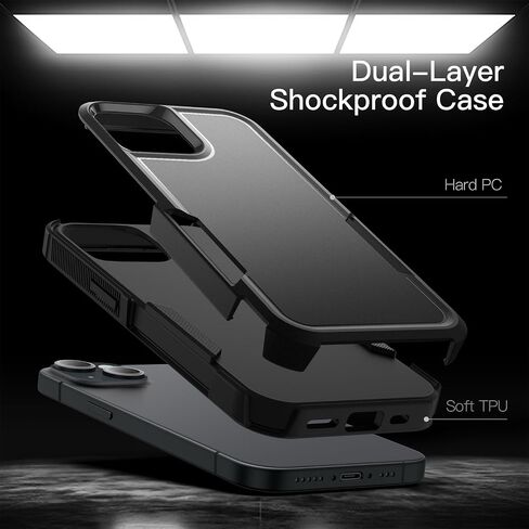 حافظة JETech لهاتف iPhone 15 مقاس 6.1 بوصة، حماية قوية بطبقة مزدوجة شديدة التحمل، غطاء هاتف متين واقٍ مقاوم للصدمات مع ظهر غير لامع (أسود) in Saudi Arabia