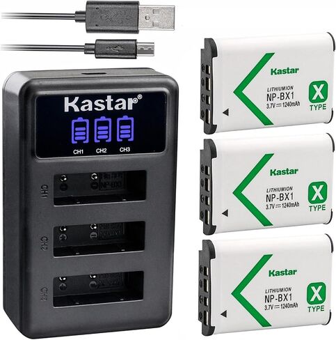 حزمة واحدة من بطارية NP-BX1 من Kastar وشاحن USB ثلاثي LCD متوافق مع Sony NP-BX1، النوع X، حزمة بطارية قابلة لإعادة الشحن من سلسلة X، Sony BC-CSX، BC-CSXB، BC-TRX، شاحن Acc-TRBX، مقبض التصوير VCT -SGR1 in Saudi Arabia