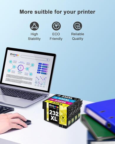 استبدال خرطوشة الحبر المعاد تصنيعها E-Z Ink Pro 232XL لطابعة Epson 232 XL 232XL 232 لطابعة Epson Expression Home XP-4200 XP-4205 Workforce WF-2930 WF-2950 (4 عبوات باللون الأسود والسماوي والأرجواني والأصفر) in Kuwait