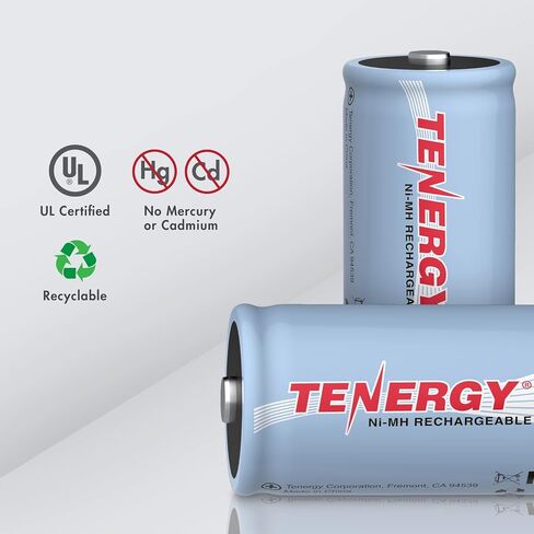 Tenergy 10000mAh NiMH D Battery, Rechargeable High Capacity D Size Battery, High Drain D Cell Batteries for Flashlight, 16-Pack - UL Certified in Saudi Arabia