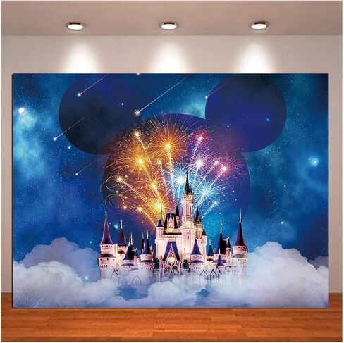 خلفية تصوير على شكل قلعة الاحلام مقاس 7 × 5 قدم بتصميم ميكي فيري تيل باللون الازرق مناسبة لحفلات اعياد الميلاد للاطفال حديثي الولادة وحفلات استقبال المولود الجديد in Kuwait