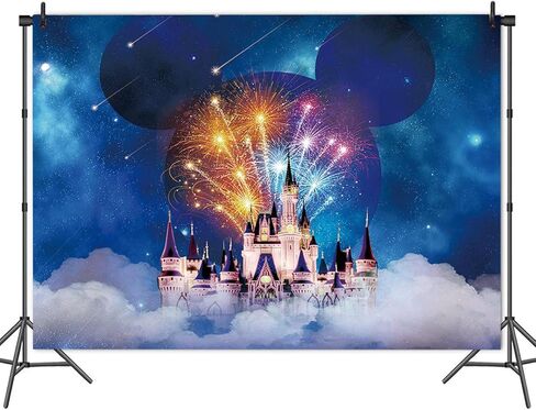 خلفية تصوير على شكل قلعة الاحلام مقاس 7 × 5 قدم بتصميم ميكي فيري تيل باللون الازرق مناسبة لحفلات اعياد الميلاد للاطفال حديثي الولادة وحفلات استقبال المولود الجديد in Kuwait