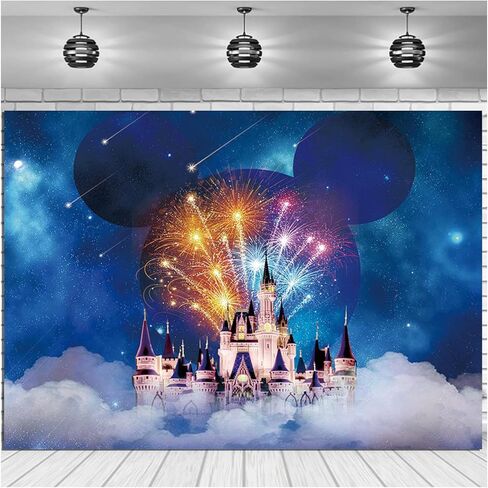 خلفية تصوير على شكل قلعة الاحلام مقاس 7 × 5 قدم بتصميم ميكي فيري تيل باللون الازرق مناسبة لحفلات اعياد الميلاد للاطفال حديثي الولادة وحفلات استقبال المولود الجديد in Kuwait