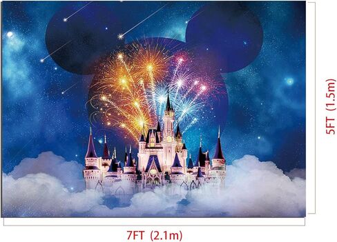 خلفية تصوير على شكل قلعة الاحلام مقاس 7 × 5 قدم بتصميم ميكي فيري تيل باللون الازرق مناسبة لحفلات اعياد الميلاد للاطفال حديثي الولادة وحفلات استقبال المولود الجديد in Kuwait