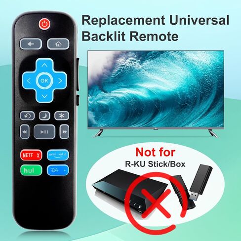 حزمة من 2 جهاز تحكم عن بعد بإضاءة خلفية عالمية لجهاز التحكم عن بعد R-KU-TV، متوافق مع تلفزيون TCL/Hisense/Sharp/Philips/Onn/Element/Insignia/Westinghouse R-KU TV (ليس لـ R-KU Stick/Box) in Kuwait