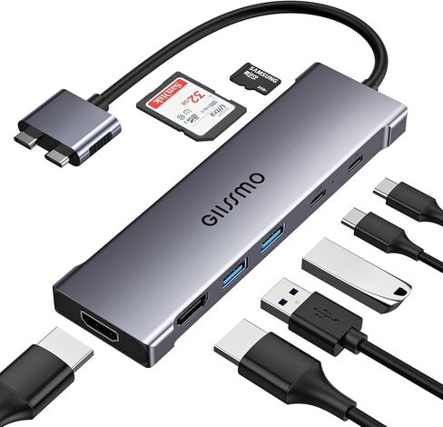 محطة إرساء لجهاز MacBook Pro Air، محول HDMI مزدوج لجهاز MacBook Pro، موزع USB C 8 في 2 مع HDMI، 2 USB 3.0، قارئ بطاقة SD/TF، ​​USB-C، محول متعدد المنافذ 100 واط PD لجهاز MacBook Pro / Air 2021-2018 in Kuwait