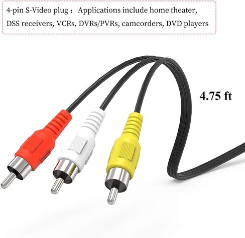 ELECTOP 4 Pin S-Video to 3 Male RCA Composite Video Cable 1.45M(4.75FT) in Saudi Arabia