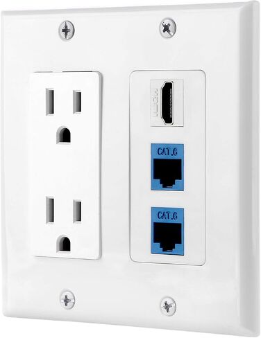 IBL-15A Power Outlet, 2 Port HDMI, 1 Cat6 Ethernet, 1 Coax Cable TV Wall Plate in White in Kuwait