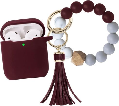 غطاء حافظة Airpods من السيليكون، حافظة واقية Wonjury مع سلسلة مفاتيح سوار للنساء والفتيات، حافظة شحن Air Pod 2 & 1، أزرق دينم in Kuwait