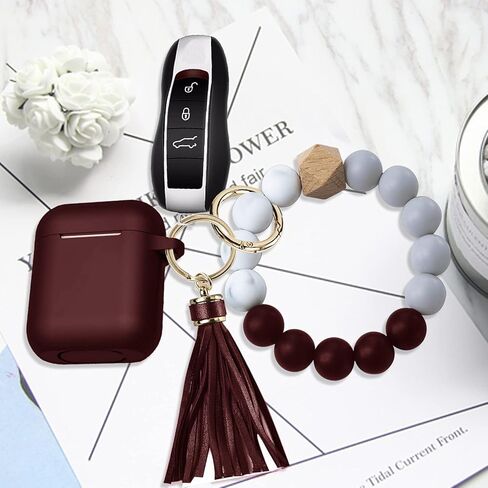 غطاء حافظة Airpods من السيليكون، حافظة واقية Wonjury مع سلسلة مفاتيح سوار للنساء والفتيات، حافظة شحن Air Pod 2 & 1، أزرق دينم in Kuwait