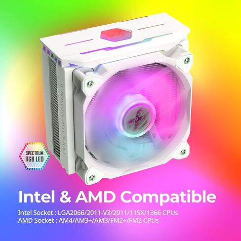 مبرد هواء وحدة المعالجة المركزية Zalman 10X Optima-II RGB - فائق الهدوء 120 مم RGB - Intel LGA2066/2011-V3/2011/1200/115X/1366، أنابيب حرارة نحاسية AMD AM4/AM3+/AM3-4 - 180 وات TDP - 1500 دورة في الدقيقة، أبيض in Kuwait