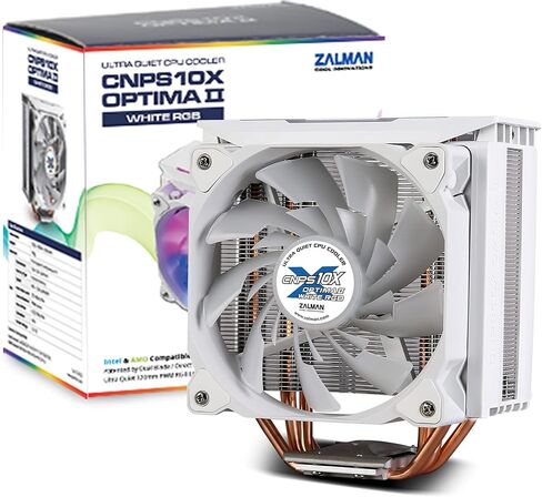 مبرد هواء وحدة المعالجة المركزية Zalman 10X Optima-II RGB - فائق الهدوء 120 مم RGB - Intel LGA2066/2011-V3/2011/1200/115X/1366، أنابيب حرارة نحاسية AMD AM4/AM3+/AM3-4 - 180 وات TDP - 1500 دورة في الدقيقة، أبيض in Kuwait