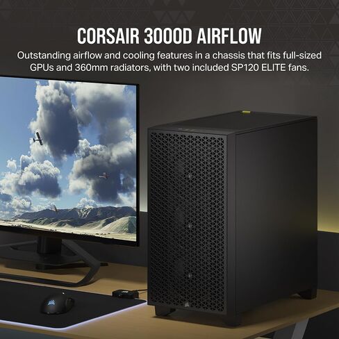 Corsair 3000D Airflow Mid-Tower PC Case – 2X SP120 Elite Fans – Four-Slot GPU Support – Fits up to 8X 120mm Fans – High-Airflow Design – Black in Kuwait