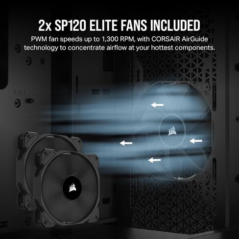 Corsair 3000D Airflow Mid-Tower PC Case – 2X SP120 Elite Fans – Four-Slot GPU Support – Fits up to 8X 120mm Fans – High-Airflow Design – Black in Kuwait