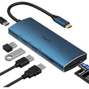 USB C Hub, USB Hub to HDMI Multiport AorZ USB C Dongle Adapter 7 in 1 with 4K HDMI Output,3 USB 3.0 Ports,SD/Micro SD Card Reader,100W PD,Compatible with MacBook Pro Air HP XPS and More Type C Devices