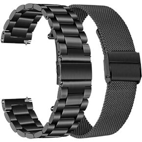 TRUMiRR Band Sets for Samsung Galaxy Watch 6 Classic 43mm 47mm/6/5 40mm 44mm/5 Pro 45mm/4/4 Classic 42mm 46mm, 20mm 2 Pack Solid Stainless Steel Watchband + Mesh Strap for Garmin Venu/Vivoactive 3