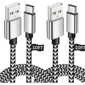 كابل USB C بطول 10 أقدام 2 حزمة من النوع C سلك شاحن الهاتف لهاتف Samsung Galaxy A01 A02s A10e A11 A12 A21 A32 A42 A50 A51 A52 S9 S10 S20 FE Note 20 Ultra S21، Moto G Stylus Power G7 G6 Z4، LG Stylo 6 G7 G8 Thinq in Kuwait