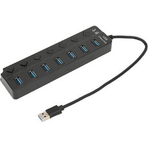 Zyyini USB Hub، 7 منافذ USB3.0 Hub، موزع بيانات USB فائق النحافة، نقل عالي السرعة 5 جيجابت في الثانية، لنظام التشغيل Windows، لنظام التشغيل X 10.0، لنظام التشغيل Linux، محرك الأقراص الصلبة المحمول، قارئ البطاقات، سماعة الرأس (أسود) in Kuwait