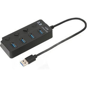 موزع USB 3.0 4 منافذ، 4 منافذ USB3.0، نقل بسرعة 5 جيجابت في الثانية بسرعة 480 ميجابايت في الثانية ونقل بسرعة 12 ميجابايت في الثانية، مؤشر LED يظهر حالة الطاقة، مفتاح مستقل مناسب لنظام Win OS X in Kuwait