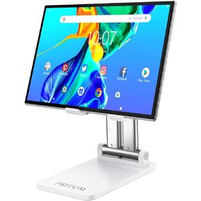 حامل تابلت PRITOM، حامل هاتف قابل للتعديل بزاوية ارتفاع للمكتب والمكتب، متوافق مع iPad والأجهزة اللوحية والهواتف الذكية (4-12 بوصة) - أبيض in Kuwait