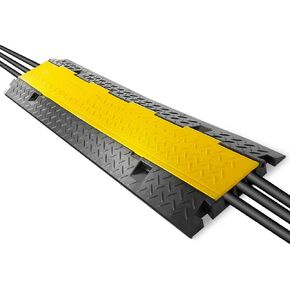 Pyle Ramp-3 Channel Rubber Floor Cord Concealer-Heavy Duty Cable Protector Wire/Hose/Pipe Hider Driveway Protective Covering Armor PCBLCO105X2 (Pair), One Size, Black and Yellow, 6 Foot in Saudi Arabia