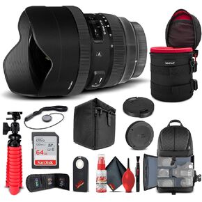 Sigma 12-24mm f/4 DG HSM Art Lens for Nikon F (205955) Bundle + Backpack + 64GB Card + Lens Case + Card Reader + Cleaning Set + Flex Tripod + Memory Wallet + IR Remote + Cap Keeper in Kuwait