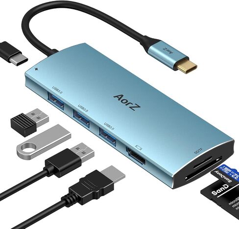 موزع USB C، محول USB Hub إلى HDMI متعدد المنافذ AorZ USB C Dongle 7 في 1 مع مخرج HDMI، 3 منافذ USB 3.0، منافذ SD/Micro SD، 100W PD، متوافق مع MacBook والمزيد من أجهزة النوع C USB C HUB (أزرق غامق) in Saudi Arabia