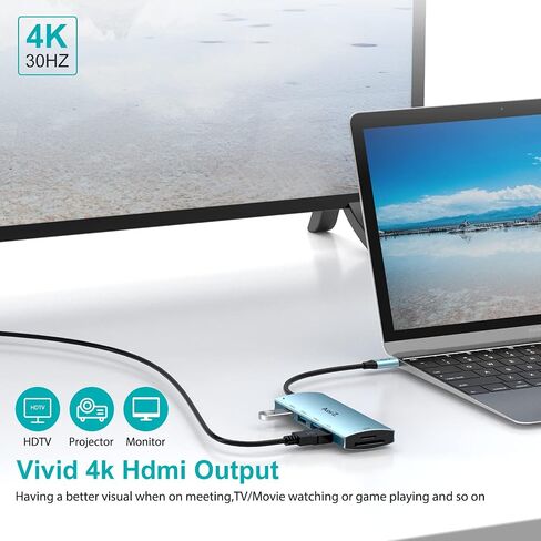 موزع USB C، محول USB Hub إلى HDMI متعدد المنافذ AorZ USB C Dongle 7 في 1 مع مخرج HDMI، 3 منافذ USB 3.0، منافذ SD/Micro SD، 100W PD، متوافق مع MacBook والمزيد من أجهزة النوع C USB C HUB (أزرق غامق) in Saudi Arabia