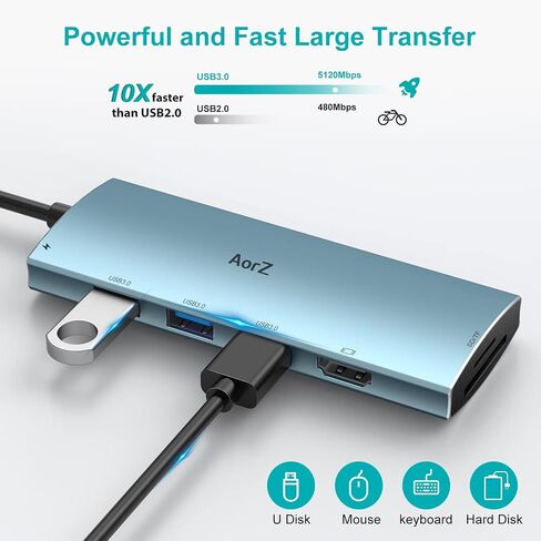 موزع USB C، محول USB Hub إلى HDMI متعدد المنافذ AorZ USB C Dongle 7 في 1 مع مخرج HDMI، 3 منافذ USB 3.0، منافذ SD/Micro SD، 100W PD، متوافق مع MacBook والمزيد من أجهزة النوع C USB C HUB (أزرق غامق) in Saudi Arabia
