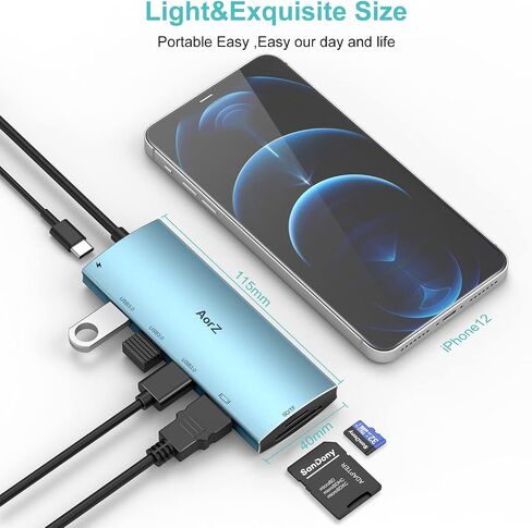 موزع USB C، محول USB Hub إلى HDMI متعدد المنافذ AorZ USB C Dongle 7 في 1 مع مخرج HDMI، 3 منافذ USB 3.0، منافذ SD/Micro SD، 100W PD، متوافق مع MacBook والمزيد من أجهزة النوع C USB C HUB (أزرق غامق) in Saudi Arabia
