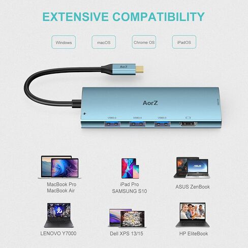 موزع USB C، محول USB Hub إلى HDMI متعدد المنافذ AorZ USB C Dongle 7 في 1 مع مخرج HDMI، 3 منافذ USB 3.0، منافذ SD/Micro SD، 100W PD، متوافق مع MacBook والمزيد من أجهزة النوع C USB C HUB (أزرق غامق) in Saudi Arabia