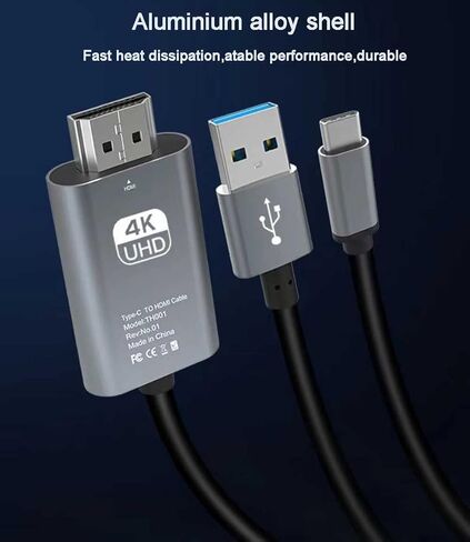 محول كابل FWKNB USB C إلى HDMI، كابل HDMI إلى USB من النوع C بطول 6.6 قدم عرض 4K وشحن لأجهزة MacBook Pro/iPad Pro/Chromebook/الكمبيوتر المحمول/الهواتف إلى التلفزيون/الشاشة/جهاز العرض in Kuwait