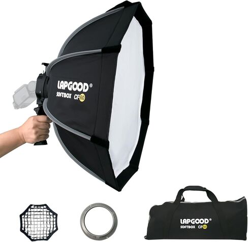 Lapgood 24"/60cm Camera Flash Octagonal Softbox Quick Release, with S-Type Bracket Mount, Bowen mount, Carrying Bag Compatible with Godox TT600 TT685II V860II V860III V850II V850III and AD200Pro Flash in Kuwait