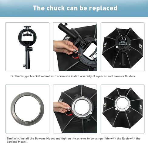 Lapgood 24"/60cm Camera Flash Octagonal Softbox Quick Release, with S-Type Bracket Mount, Bowen mount, Carrying Bag Compatible with Godox TT600 TT685II V860II V860III V850II V850III and AD200Pro Flash in Kuwait