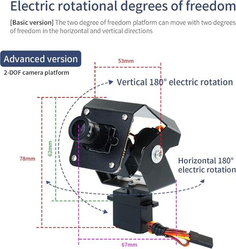 Yahboom Digital Servo 2DOF متعدد الزوايا التوجيه Gimbal كهربائي درجتين من الحرية كاميرا PTZ مع ضوء LED لسيارة روبوت DIY (2DOF Basic Ver) in Kuwait