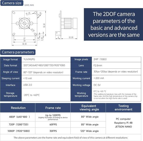 Yahboom Digital Servo 2DOF متعدد الزوايا التوجيه Gimbal كهربائي درجتين من الحرية كاميرا PTZ مع ضوء LED لسيارة روبوت DIY (2DOF Basic Ver) in Kuwait