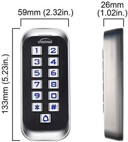 Visionis VIS-3005 التحكم في الوصول داخلي + خارجي مصنف IP68 لوحة مفاتيح معدنية مضادة للتخريب + قارئ مستقل مع وحدة تحكم صغيرة + Wiegand 26، تصميم نحيف، بدون برامج، بطاقات EM، 1000 مستخدم in Kuwait