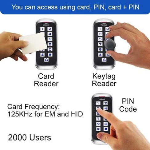 Visionis VIS-3005 التحكم في الوصول داخلي + خارجي مصنف IP68 لوحة مفاتيح معدنية مضادة للتخريب + قارئ مستقل مع وحدة تحكم صغيرة + Wiegand 26، تصميم نحيف، بدون برامج، بطاقات EM، 1000 مستخدم in Kuwait