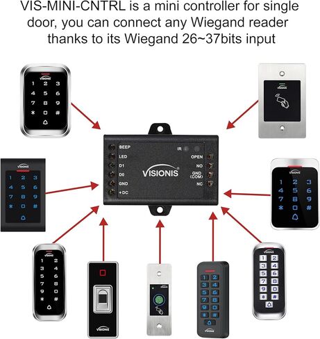 Visionis VIS-3005 التحكم في الوصول داخلي + خارجي مصنف IP68 لوحة مفاتيح معدنية مضادة للتخريب + قارئ مستقل مع وحدة تحكم صغيرة + Wiegand 26، تصميم نحيف، بدون برامج، بطاقات EM، 1000 مستخدم in Kuwait