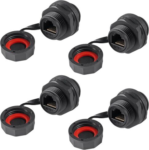 ACEIRMC 4pcs RJ45 Ethernet LAN Cable Connector CAT6 Shielded Industrial Panel Mount Bulkhead Feed Thru Coupler with Waterproof IP67 Dustproof Cap Outdoor Industrial Standard in Saudi Arabia