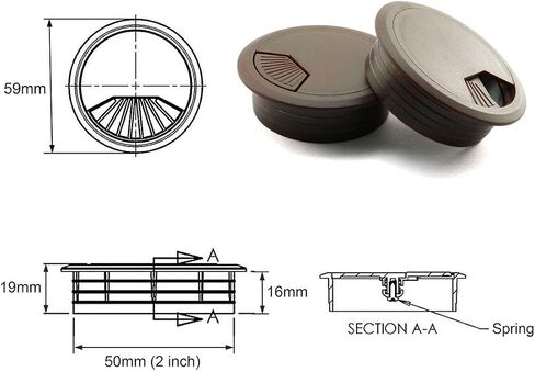 HJ Garden 2pcs 2inch Desk Wire Cord Cable Grommets Hole Cover for Office PC Desk Cable Cord Organizer Plastic Cover(Dark Brown) in Kuwait