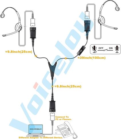 VoiceJoy Call Center Headset Quick Disconnect Cable Y Splitter Adapter Y Training Supervisor Cable with Mute Button Compatible with Plantronics Headsets in Kuwait