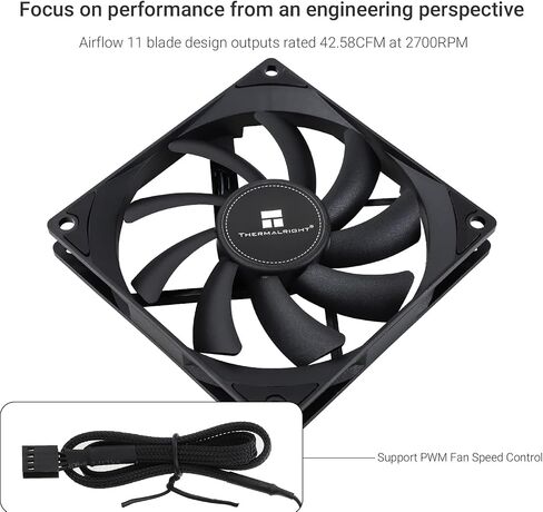 Thermalright TL-9015B مروحة تبريد وحدة المعالجة المركزية 92 مم PC PWM، مروحة تبريد صامتة للكمبيوتر الشخصي، مروحة سوداء للكمبيوتر المكتبي 15 مم، سرعة تصل إلى 2700 دورة في الدقيقة in Kuwait