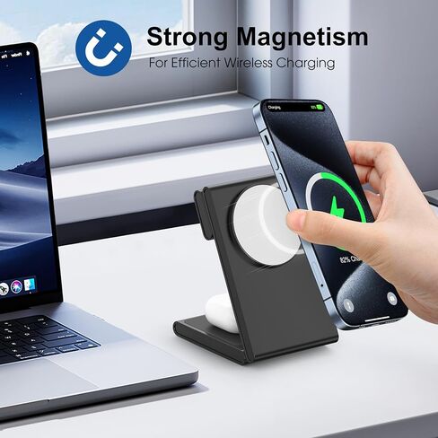 New Travel Foldable 3 in 1 Wireless Charging Station for Apple Magsafe Charger Stand,Fast Magnetic Wireless Charger Station for iPhone 17 Air 16 15 14 13 12 Series,Airpods Pro,Apple Watch Ultra in Kuwait