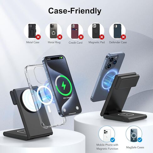 New Travel Foldable 3 in 1 Wireless Charging Station for Apple Magsafe Charger Stand,Fast Magnetic Wireless Charger Station for iPhone 17 Air 16 15 14 13 12 Series,Airpods Pro,Apple Watch Ultra in Kuwait