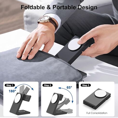 New Travel Foldable 3 in 1 Wireless Charging Station for Apple Magsafe Charger Stand,Fast Magnetic Wireless Charger Station for iPhone 17 Air 16 15 14 13 12 Series,Airpods Pro,Apple Watch Ultra in Kuwait